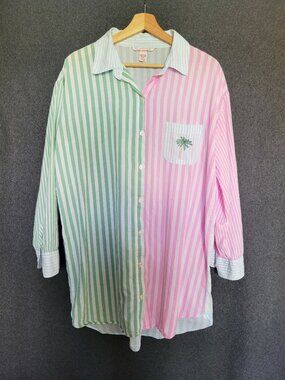 Victoria’s Secret Colorblock Striped  Button Up Pajama Sleep Top  Preppy Dorm M